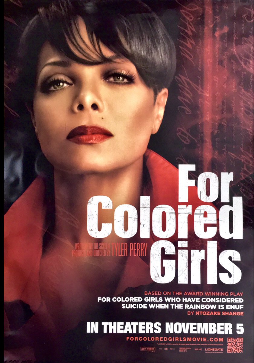 13 years ago #OnThisDay  Nov. 5,2010 #ForColoredGirls was released Written,directed,produced by
@tylerperry Starting @JanetJackson The film depicts the interconnected lives of 10 black women exploring their lives & struggles the film first wk end $21 M  & $38 M  at the Box office