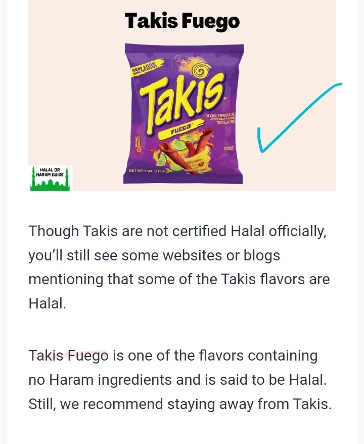 f_bint_nasser's tweet photo. بخصوص takis 
الكثير من المنتجات في أسواقنا لم تحصل على شهادة كونها حلال أو حرام ! هذا لا يعني أن التي لا تملك هذه الشهادة تعتبر حرام ولا يجوز تناولها. 
بخصوص takis هناك الكثير من الأنواع و الأفضل هو تجنب الأنواع التي تحتوي على مكونات حيوانية ! ومنها تاكيز الأزرق .. 
أما الخيار الوحيد الخالي من أية مكونات حيوانية وجميع مكوناته نباتية وحلال ١٠٠% هو تاكيز Fuego