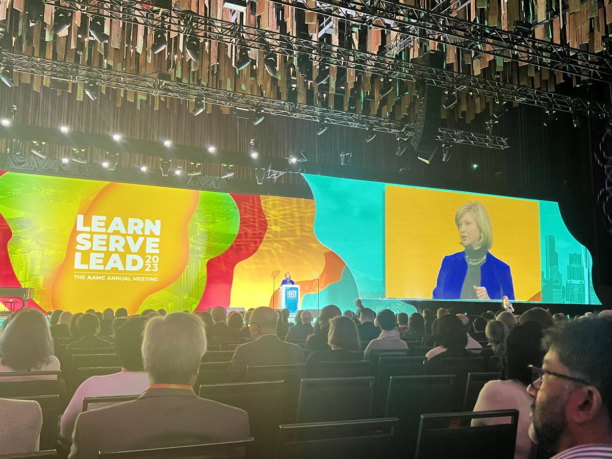 This morning #AAMC23 was blessed by the words of our Chair, Dr. @LAWoodwardMD who challenged our association to rise about the polarization of our time to focus on our why; the students, science, and communities who we serve.