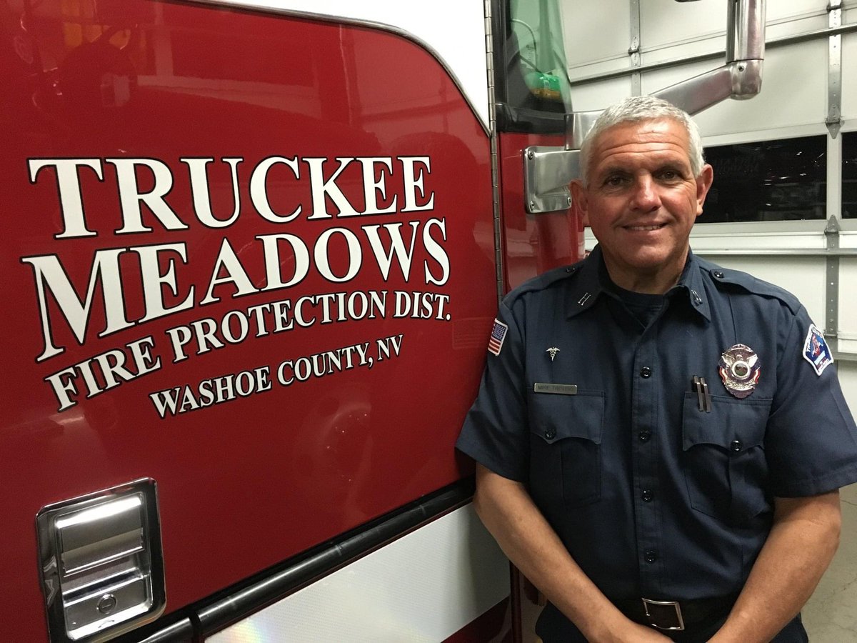 TMFPD's tweet photo. Good #SundayMorning.  After 34 years in the fire service, #TMFR Fire Captain, paramedic, and native Nevadan Michael Trevino signed off for the last time.  We are grateful for his service and will miss his wisdom as he embarks on the next chapter of his career. 🚒🙏🏻🇺🇸 https://t.co/zvpgWF1Jrp