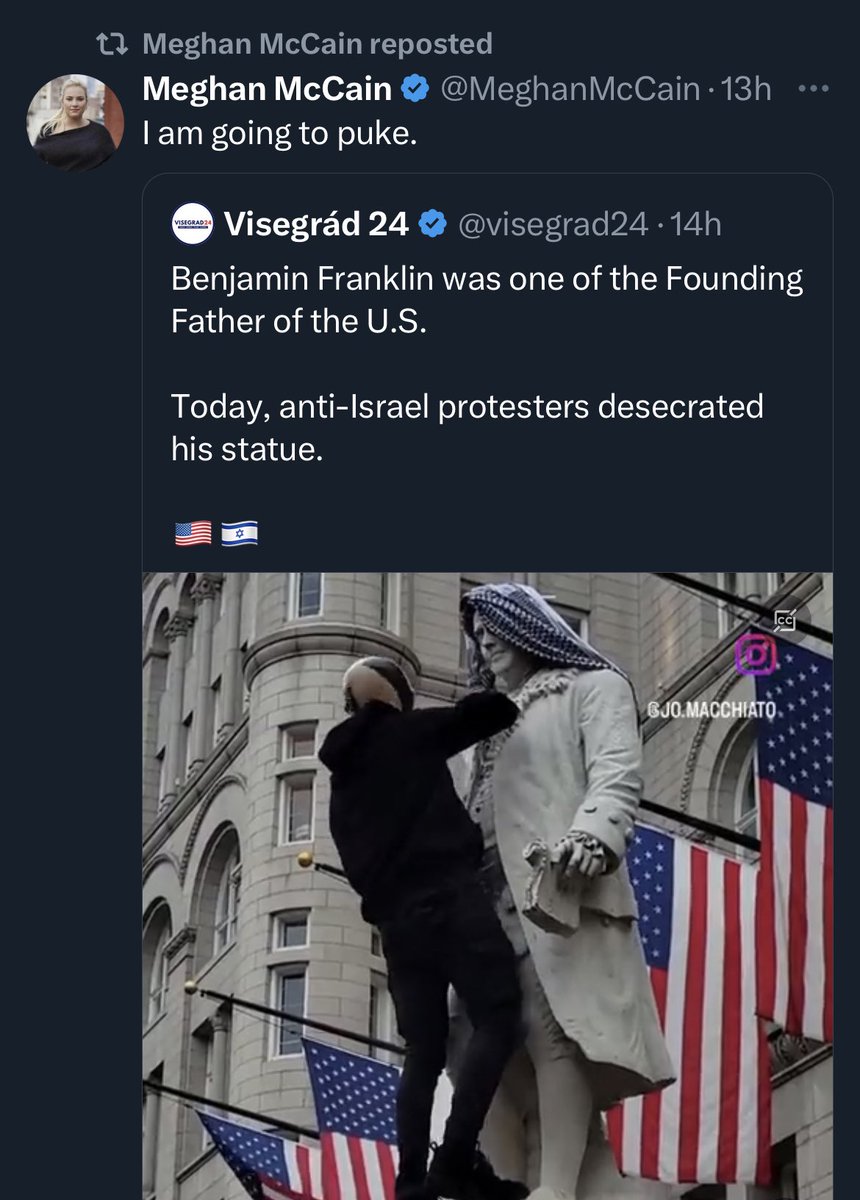 mattxiv's tweet image. 4,000 dead palestinian children but thank god someone is speaking up about the real victim here: a ben franklin statue that someone put a scarf on