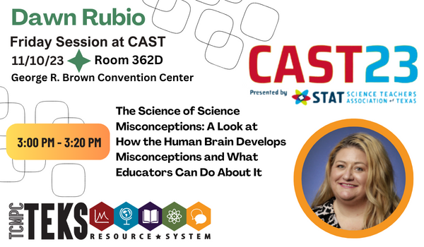 Misconceptions are not limited to students. How does this happen? Who is at fault? What are the consequences? What can the science educator do about it? Join us at this session to experience an in depth look into the Science of Science Misconceptions!

#STATCAST23 #TEKS_RS