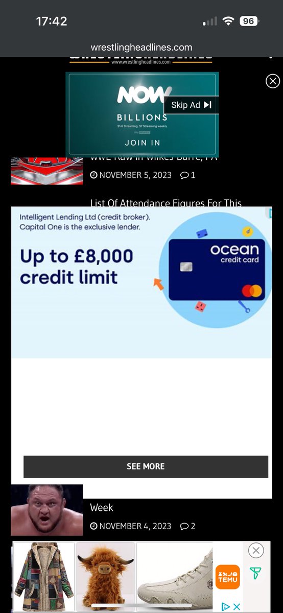 BigGMK's tweet photo. @WrestlHeadlines *sigh* when the ads are more important than the content. Would love to actually read the news, but guess I’ll need to find an alternative site. https://t.co/DLa04fWudL