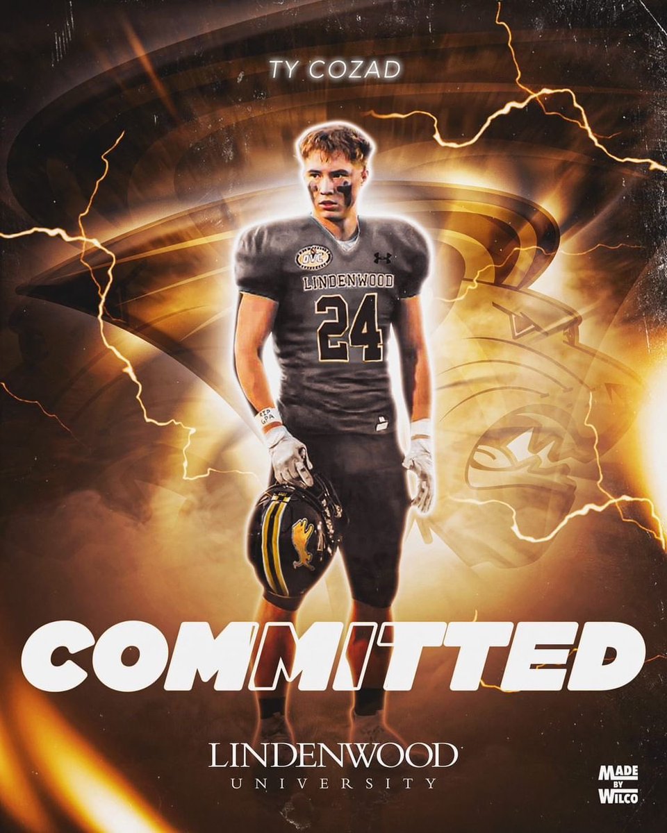 ty_cozad's tweet photo. COMMITTED ‼️🦁 @CoachFinley_ @stugfb @CoachAntJones36 @LindenwoodFB @Lindenwood_OC @EricInama @CoachGoldenberg @BlairASanderson @SBock247 @EliotClough @MuskieFball https://t.co/hKBnnvyqur