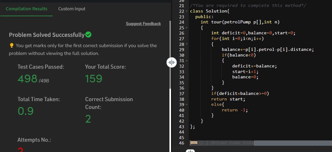 PoonjiJadon's tweet image. #75DaysOfDSA 

DAY 32/75

Solved @LeetCode POTD

Circular tour on @geeksforgeeks 

#dsa #consistency #potd #problemsolving