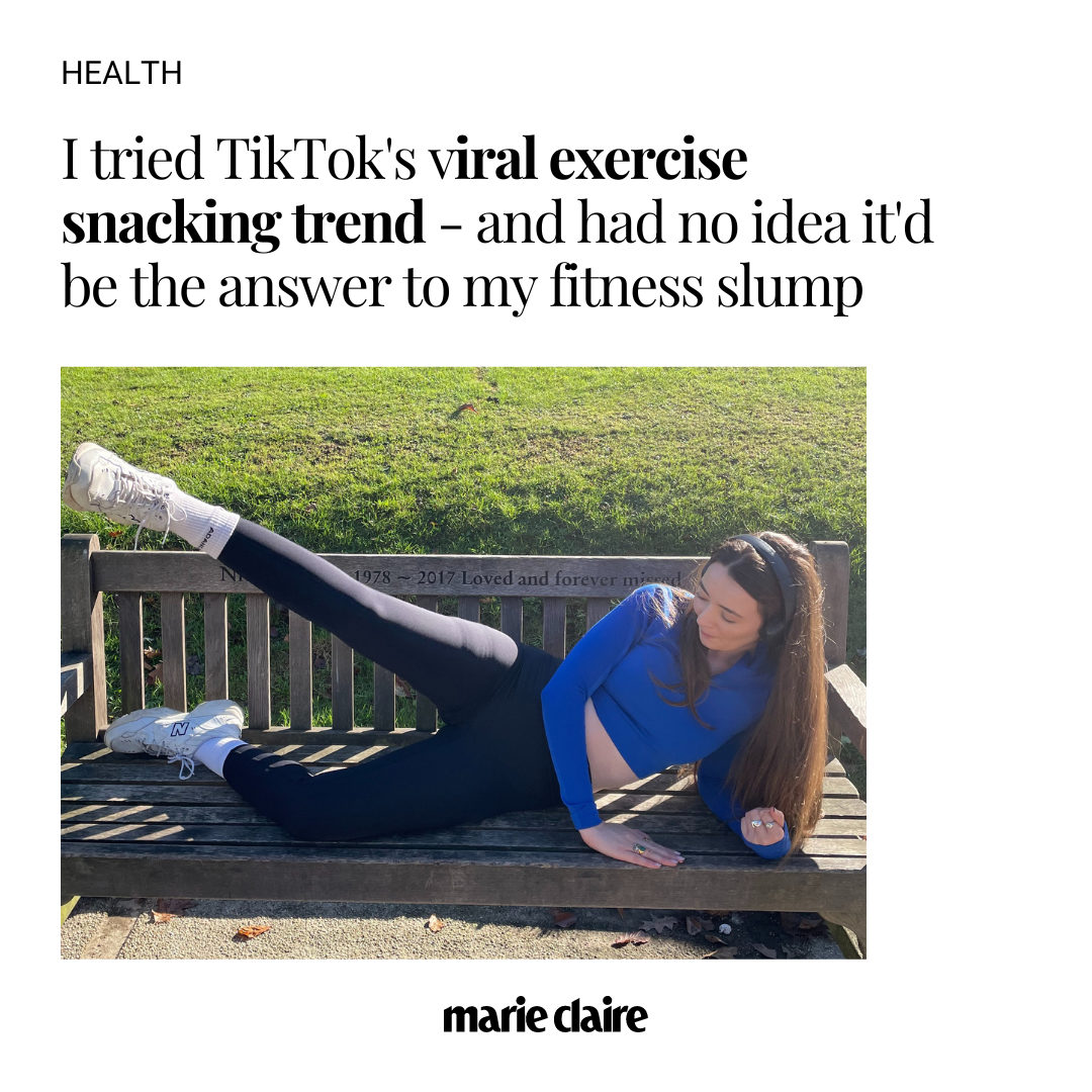 marieclaireuk's tweet image. #Exercisesnacking has over 550k views on TikTok, it&apos;s a new approach to movement which encourages small, manageable bursts of exercise throughout your day. Read more&amp;gt; trib.al/drKleHb?utm_so…

Image via @dionnebrighton