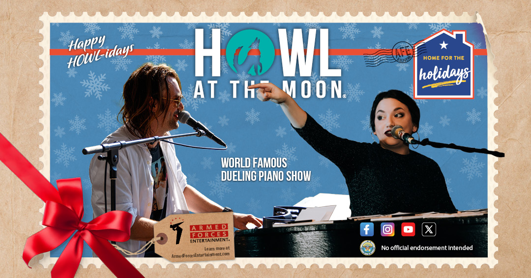 Double the pianos mean double the fun! Join us at Howl2Go for a night of world-famous dueling pianos! Sing, clap, and dance along to your favorite songs! Follow the link for more information: armedforcesentertainment.com/upcoming-tours…
