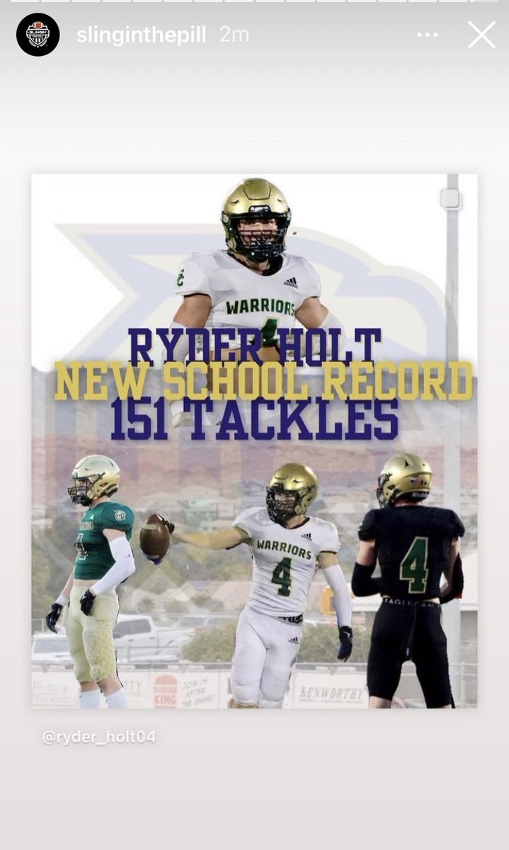 🚨School Record Broken 🚨
It was great getting the call from my head coach telling me I broke and now hold our school record for tackles in a season.  Ended the regular season as #1 in Utah in that stat as well per <a href="/MaxPreps/">MaxPreps</a> 
Amazing JR year. Next year is going to be even BIGGER