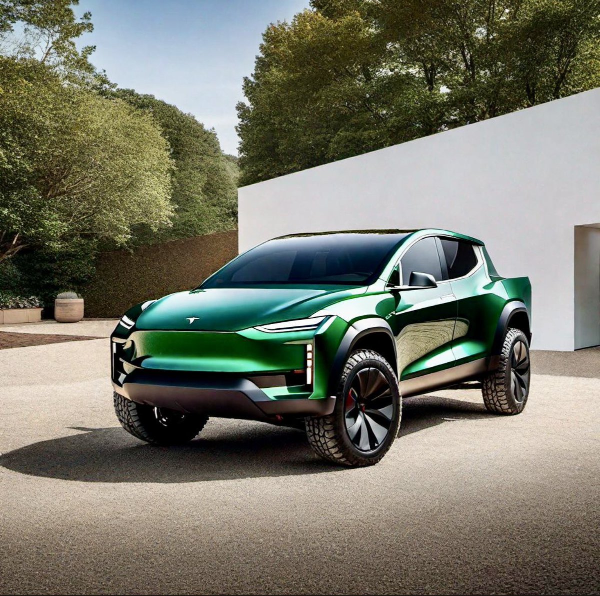 ryansovelius's tweet image. #messingwithai 

“British Racing Green Tesla Cyber Truck” 

Not bad imo lol.