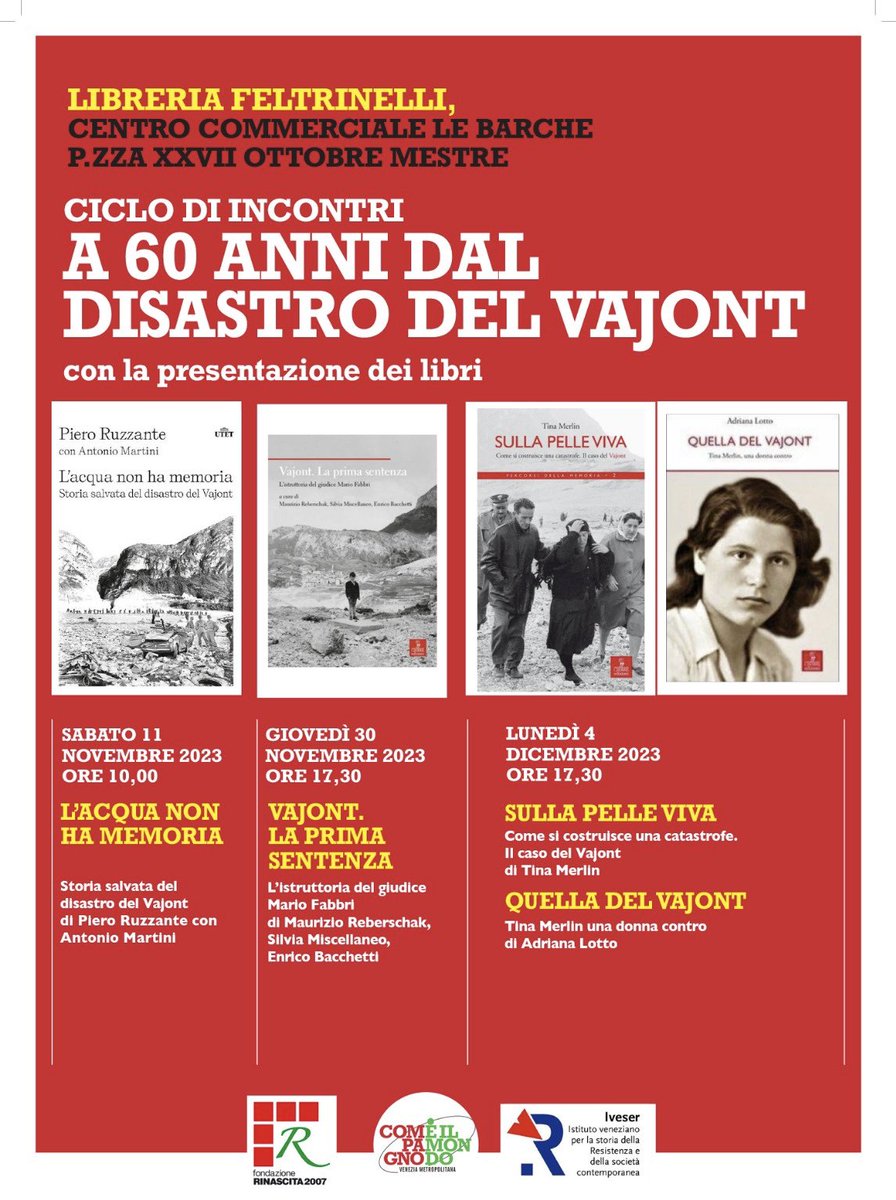 Michele Mognato (@michele_mognato) on Twitter photo Perché ricordare? Perché la memoria? Perché la storia?
Tre incontri a 60 anni dal Vajont <a href="/FR2007venezia/">FR2007Venezia</a> <a href="/IveserVenezia/">Iveser Venezia</a> <a href="/Feltrinelli_/">Feltrinelli Librerie</a> Perché ricordare? Perché la memoria? Perché la storia?
Tre incontri a 60 anni dal Vajont <a href="/FR2007venezia/">FR2007Venezia</a> <a href="/IveserVenezia/">Iveser Venezia</a> <a href="/Feltrinelli_/">Feltrinelli Librerie</a>