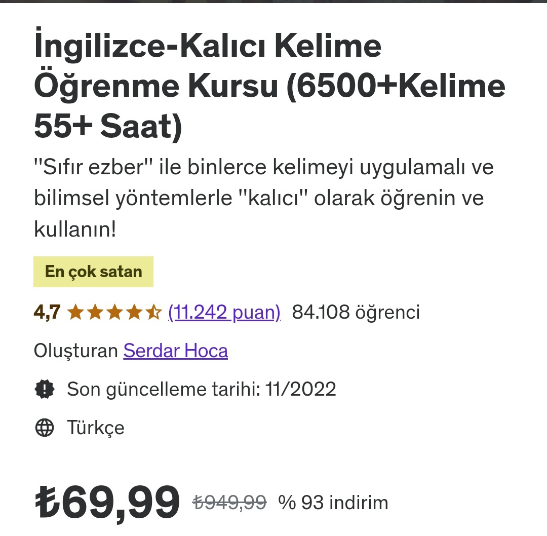 iamanengineerr's tweet photo. Udemy'nin en iyi ingilizce (4,7 puan) eğitimi 949 lira yerine sayfamıza özel kupon ile 69,99 lira. 

Link profilde 👉👉👉 https://t.co/ADaDqjH7ce