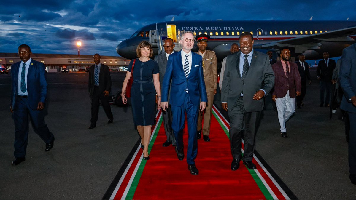 MusaliaMudavadi's tweet photo. Had the privilege of receiving H.E. Prof. @P_Fiala, the Prime Minister of the Czech Republic, who arrived in the country this evening for a 3-day official visit. https://t.co/A9xfYZBeM7