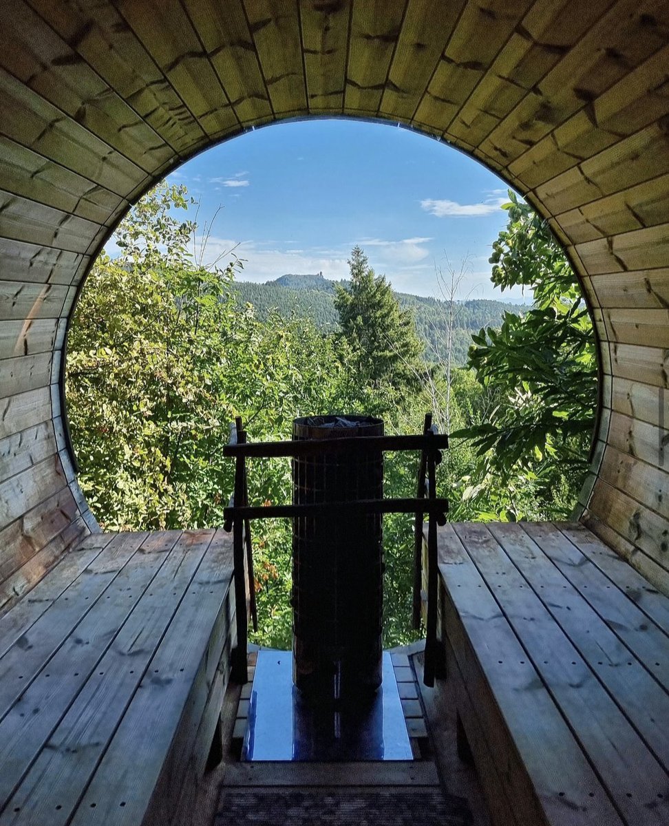 Our dream self-care Sunday: relaxing in a sauna in the Vosges Mountains of Alsace. 😍