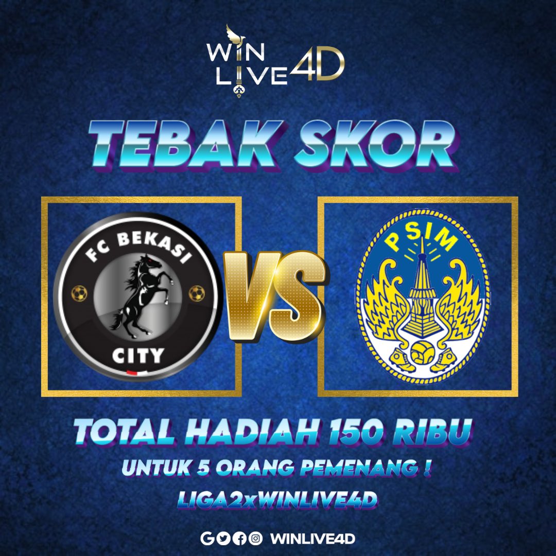 sobatparlay's tweet photo. 🚨TEBAK SKOR LIGA2🚨
 
@BEKASI vs @PSIMJOGJA 

Syarat:
- Tebak Skor dengan hastag ( BEKASI 2-1 PSIM #LIGA2xWINLIVE4D )
- Wajib Follow @sobatparlay ,Retwets &amp; Like post ini
- 1 AKUN 1 TEBAKAN
- HADIAH SALDO E WALLET
- PEMENANG DIUNDI

#BEKASI #PSIM #MATCHDAY #Liga2 https://t.co/TDnwh25zj1