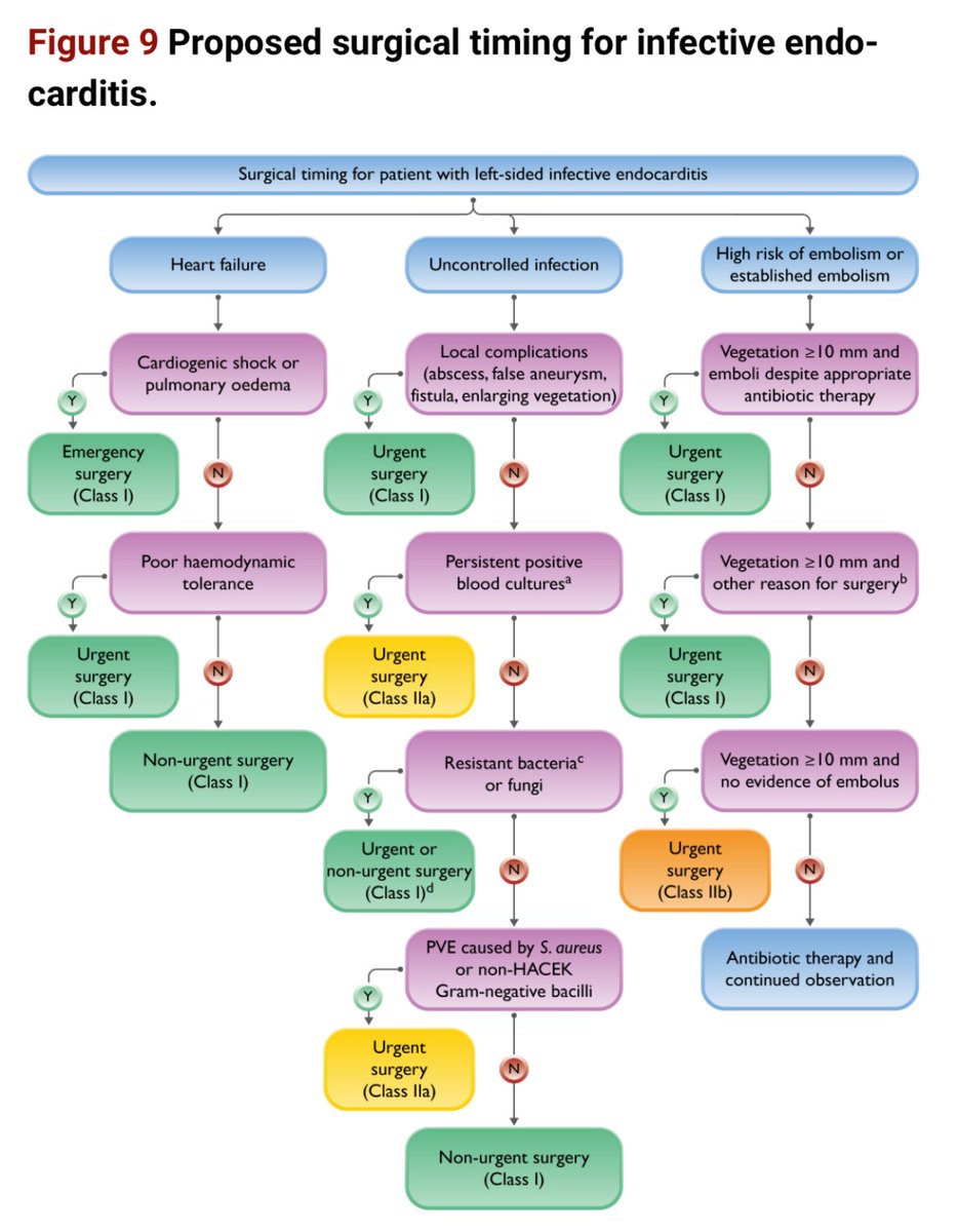 SeguraCardio's tweet image. 📌 Pro­posed sur­gi­cal tim­ing for in­fec­tive #Endocarditis

#CardioTips #IE