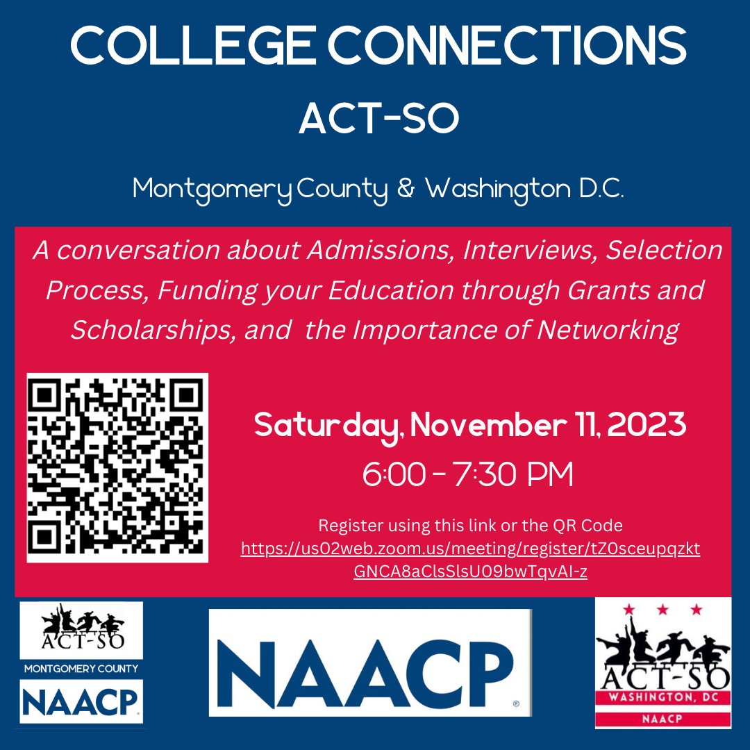 College Bound? Seeking scholarships and information to apply? Join us Saturday, November 11 at 6 PM. Register in advance. #actsomoco Get engaged!