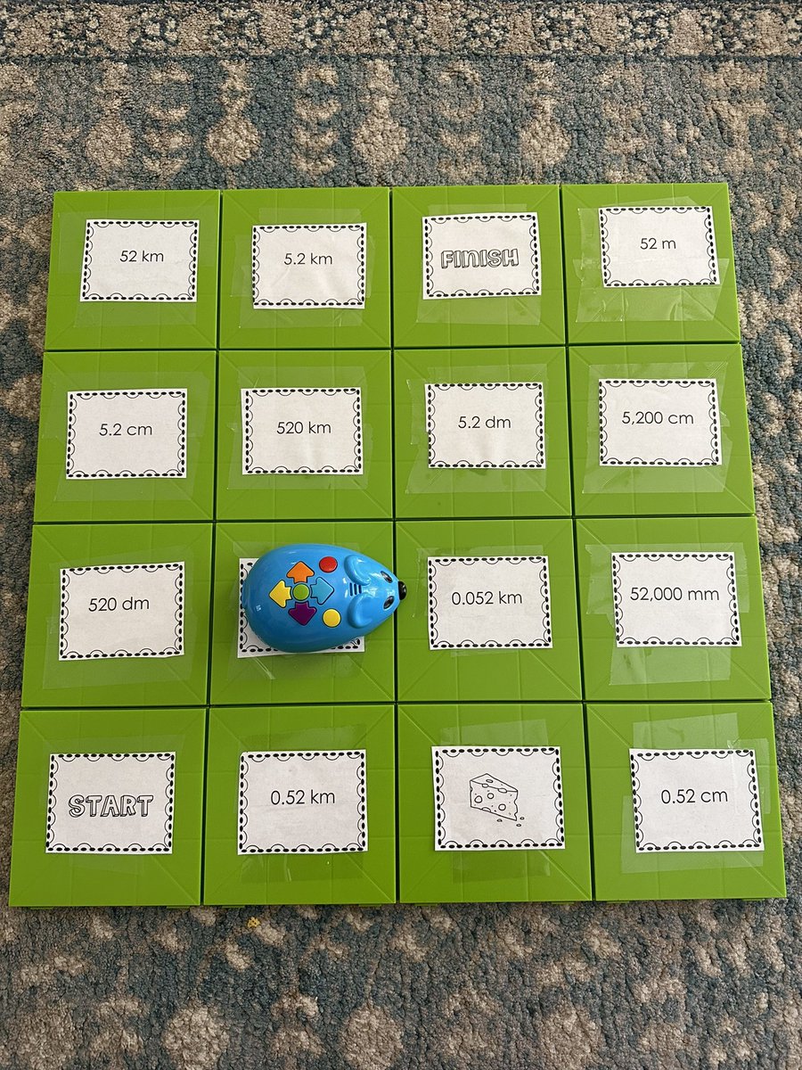 AngelaCurcio15's tweet image. Math centers with the @LearningHandsOn’s Code &amp;amp; Go Mouse. 
Make your way to the finish line but you may only pass through spaces equal to 52 m. #CS4MS #coding #5thgrade