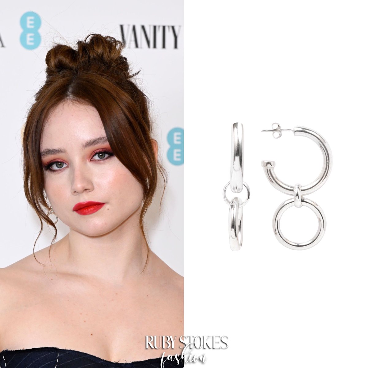 RubyStokesStyle's tweet photo. Ruby wore the #EsauYori ‘Pinstripe Corset Vest’ (N/A) and ‘Twisted Trousers’ (N/A). She also wore the #TillySveaas ‘Silver Eternity Earrings’ (£135) and the #CompletedWorks ‘Clash Platinum Plated Ring’ (£425) attending the Vanity Fair Rising Star BAFTAs pre-party. https://t.co/GWWisAiVgu
