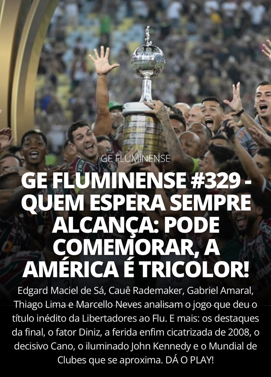 ge_flu's tweet image. GE FLUMINENSE #329 NO AR! 🚨

A AMÉRICA É TRICOLOR! 🇭🇺🏆

@edmacieldesa, @cauerademaker, @gabrielamaralll, @tdellima e @mneves_ analisam a conquista inédita da Libertadores!

AÚDIO ▶️ abre.ai/geflu329
VÍDEO ▶️ abre.ai/livegeflu329