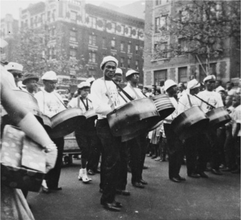Rudy King and his Trinidad Steelband, Seventh Avenue, Harlem Carnival, 1958. From u/Tony_Tanna78