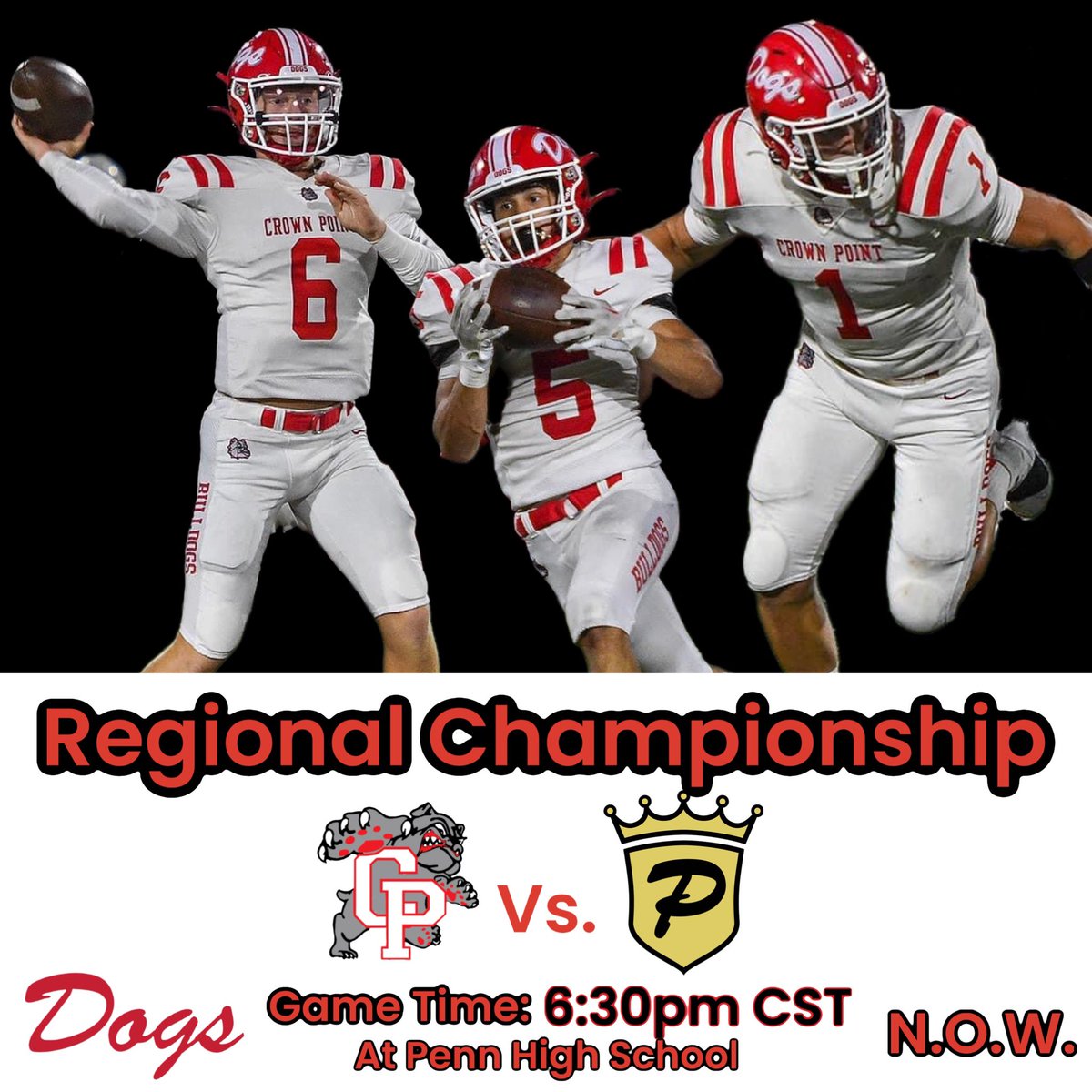 6A Regional Championship has been set for 6:30 pm (CST) at Penn High School!!  See you there Bulldog-Nation!! Wear your Red!! 

N. O. W.