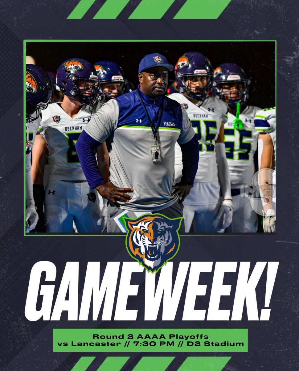 Beckham HS Football (@beckhamfb_) on Twitter photo Home game alert! Excited to host a second round playoff game Friday night at D2 stadium against a very dangerous team. Appreciate the support and #gobengals!! Home game alert! Excited to host a second round playoff game Friday night at D2 stadium against a very dangerous team. Appreciate the support and #gobengals!!