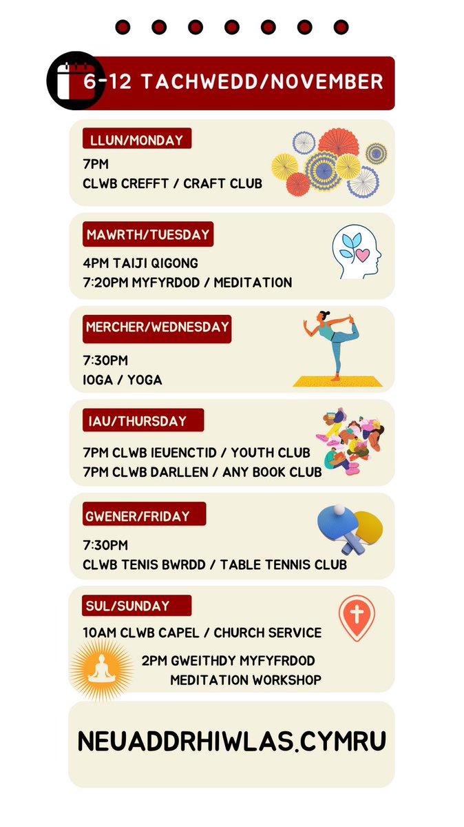Wythnos prysur yn #NeuaddRhiwlas

Beth am ddod draw i un o'r clybiau wythnosol neu'r sesiynau iechyd a lles?

Another busy week for #NeuaddRhiwlas

How about trying one of the weekly clubs or health and well-being sessions? 

neuaddrhiwlas.cymru/calendr/