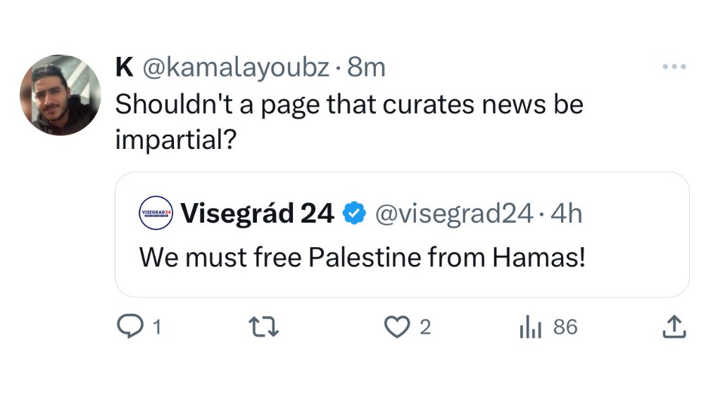 visegrad24's tweet photo. Hamas is a terrorist organisation. 

Anyone who is not biased against terrorists is on the wrong side of history. https://t.co/zz2qKA2o4g