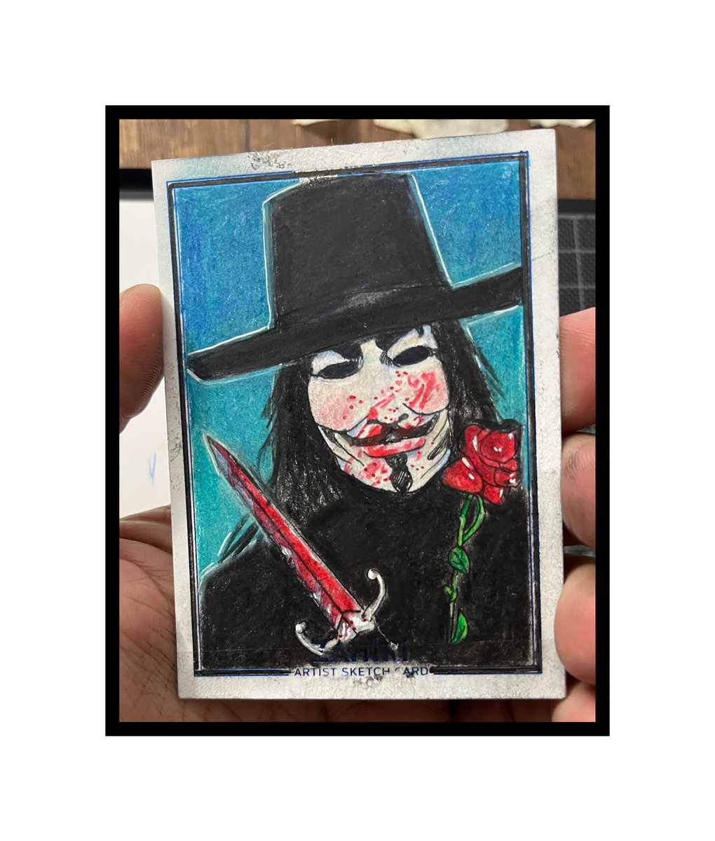 #sixfanarts Round 3-  #5:
V
9 cm X 6.5 cm

#sketch #sketchcard #challenge #ink #marker #drawing #umutdulger2023 #comic #V #vforvendetta #antihero #character #art #artist #artistoninstagram #newpost #hugoweaving #5thofNovember