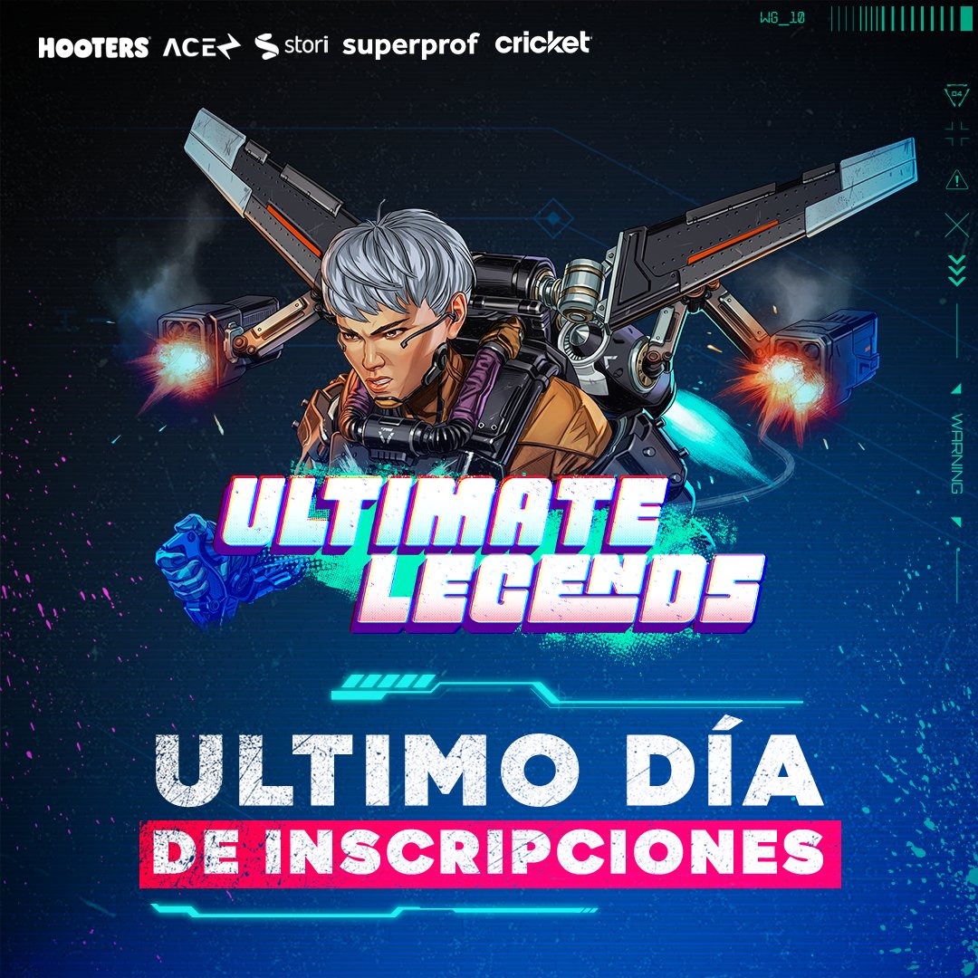 ligaaceesports's tweet photo. ⏰ Tic, toc.. ¡ÚLTIMO DÍA DE INSCRIPCIÓN en #UltimateLegends! ¡Las tierras salvajes te esperan leyenda!
📆 Del 7 al 9 de NOV
📄 https://t.co/h20z9tOyR7
💰 $15,000 MXN
@Superprof | @Stori | @hootersmexico | @cricketwireless | #ApexLegends https://t.co/ZrAU2ORkj5