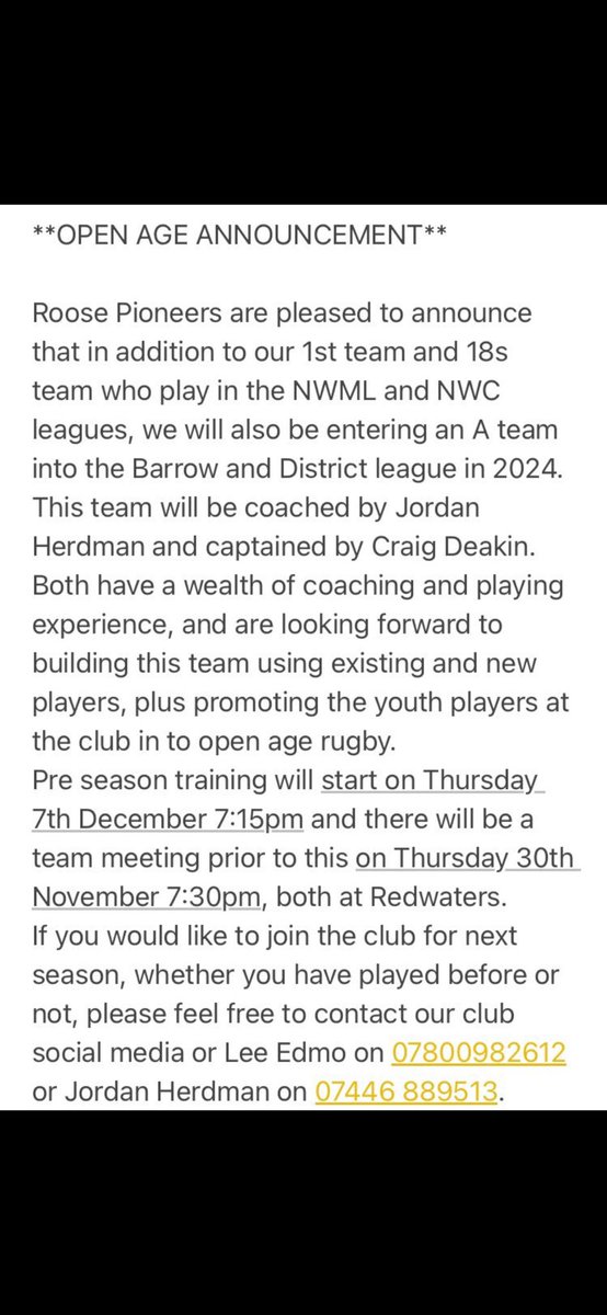 RPARLFC's tweet photo. “Build it and they will come”
All Past,Current and novice players welcome down to pre season training,test yourselves or come for the crack.Up to you😁🏉👍🏻
@BarrowandDis_RL @bbccumbriasport @ActiveCumbria @WandFCouncil @BarrowInspiring @CandoFM @AdvantageBarrow @furness_raiders https://t.co/GRI9LUDwdh