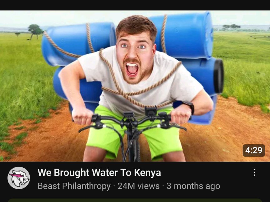 samumakau's tweet photo. It's not the first time Mr Beast has done something for Kenyans. I watched this video a while back 
https://t.co/znSd1AhXsp https://t.co/aFSiDzfJSd