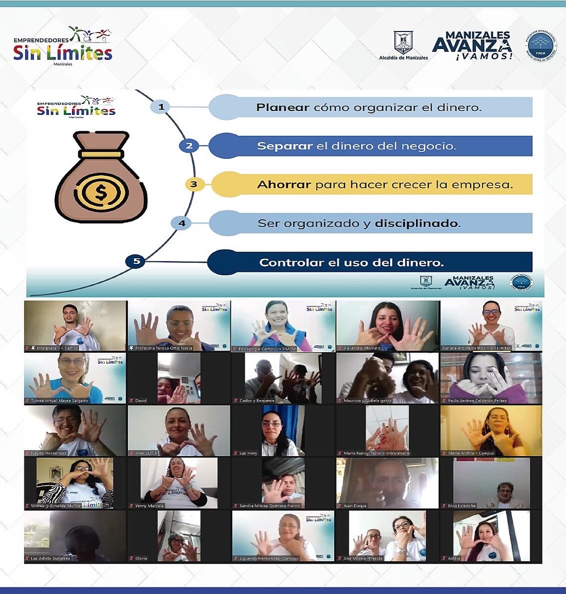 SinLimitesFIMLM's tweet photo. Nuestros #EmprendedoresSinLimites, personas con discapacidad, familiares y cuidadores,  han llegado al final de sus encuentros virtuales, como parte fundamental de su proceso formativo en el entorno digital a través del #CampusFIMLM. 💻 https://t.co/tL8Cf4GWnc