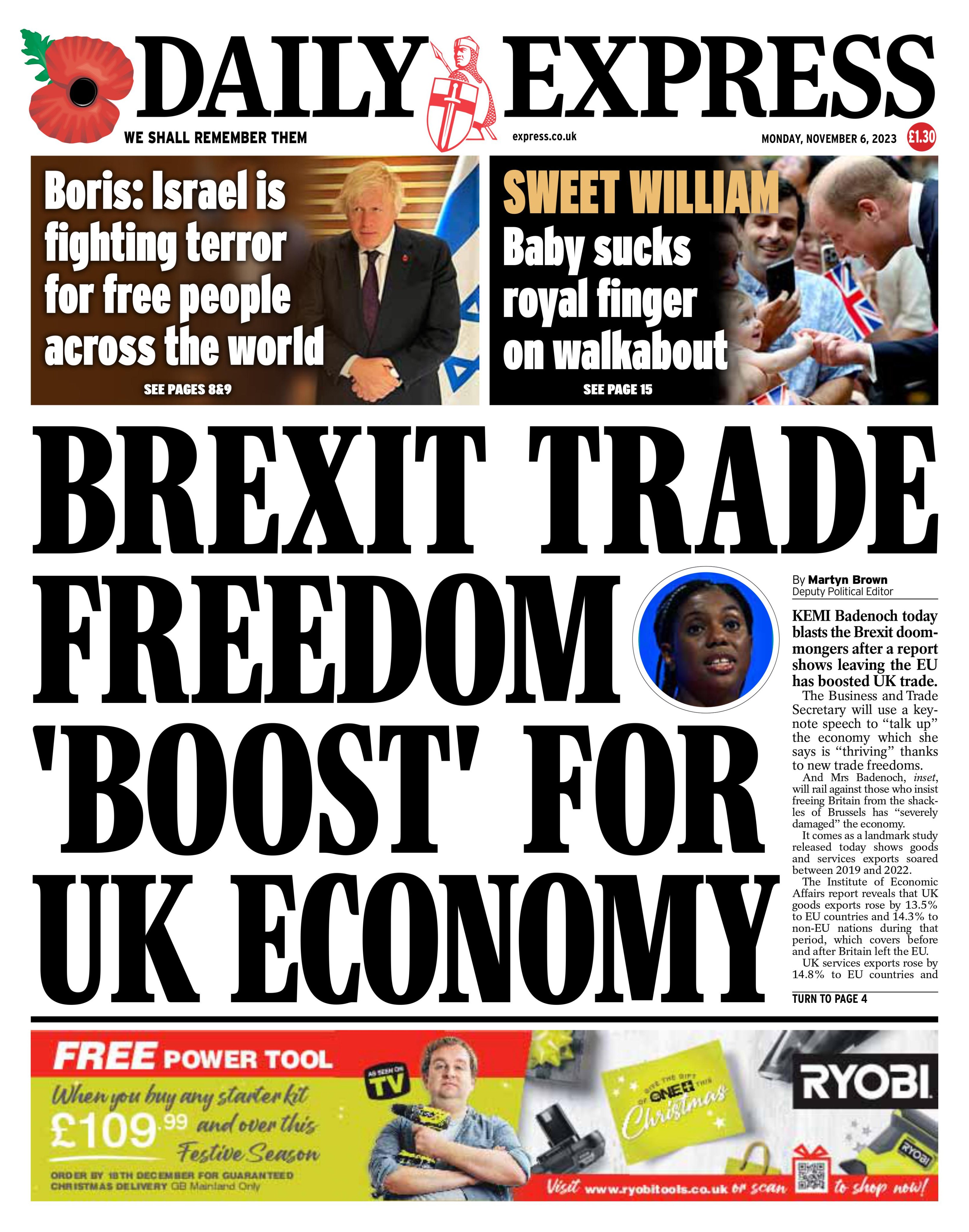 Front page: Brexit trade freedom 'boost' for UK economy #tomorrowspapertoday