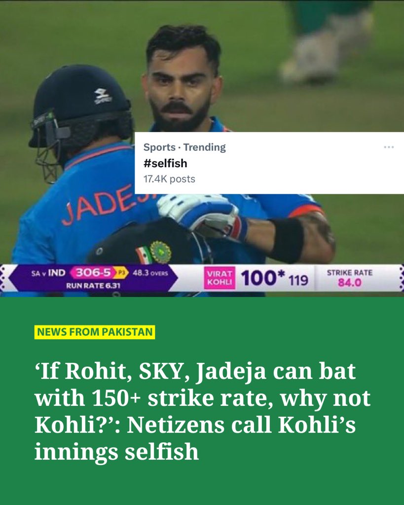 newsfrompak's tweet photo. ‘If Rohit, SKY, Jadeja can bat with 150+ strike rate, why not Kohli?’: Netizens call Kohli’s innings #selfish https://t.co/RHJqQQt3hl