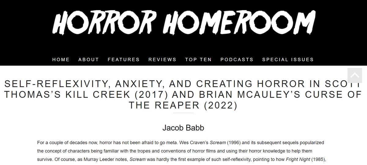 Spotlighting essays in our new special issue on #horror literature: this one by @JacobSBabb on 2 really interesting contemporary novels by @ninjawhenever & @BrianMcWriter, about the 'genre’s exploration of the drive to create & to sustain that creativity'
horrorhomeroom.com/self-reflexivi…