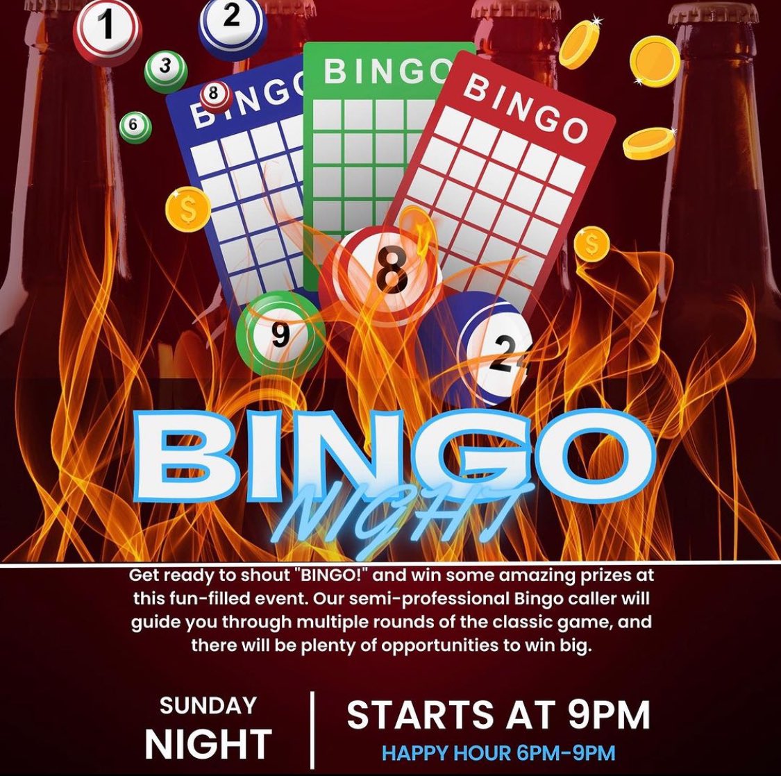 SUNDAY NIGHT BINGO 

<a href="/ItssDantee/">DanteScar</a> has HH 6-9 pm 

9pm:
<a href="/Jacobrkn/">jacob knickerbocker</a> 
<a href="/ItssDantee/">DanteScar</a> 

Bingo starts at 9pm come in for your chance to win some prizes