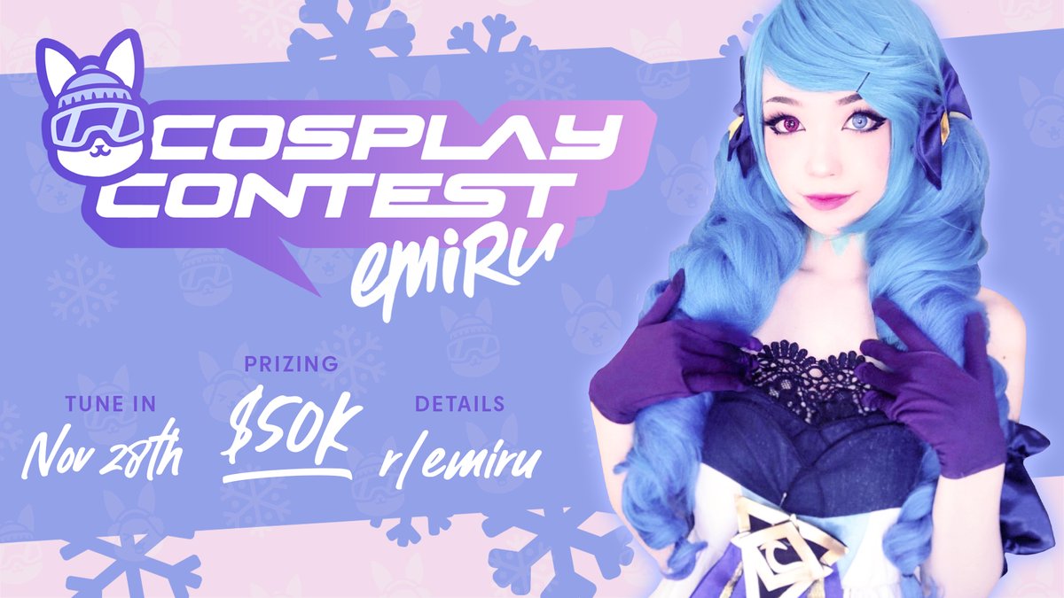 ❄️ HOSTING A $50,000 COSPLAY CONTEST❄️ Judging will be on my stream November 28th with @JessicaNigri, @Asmongold and @Tectone ! :D ✨ Can't wait to see your costumes! 💜 Rules below & on my subreddit! Presented by @essencemakeup ❄️✨☃️