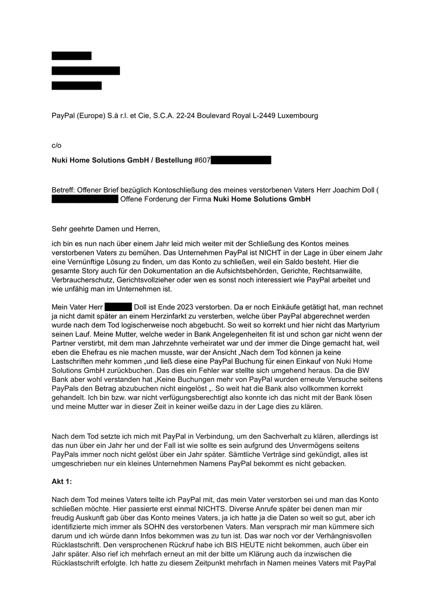 michael_doll's tweet photo. @PayPalDE @PayPal sowie @nuki_smartlock
hier ein öffentlicher Brief an #PayPal, vielleicht findet sich mal jemand der fähig ist und das Problem endlich löst. 

Gerne auch TEILEN. @solmecke @vzbv @BaFin_Bund was meinen Sie zu diesem Thema ? https://t.co/hYOIFde6T8