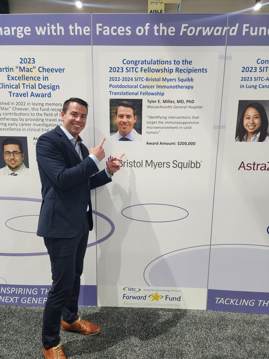 Really honored to be awarded the @bmsnews @sitcancer Cancer Immunotherapy Translational Fellowship at #SITC23! Thank you for supporting my research and career!!

@MGHPathology @DFCI_CancerBio
Photo cred: @JennGuerriero
