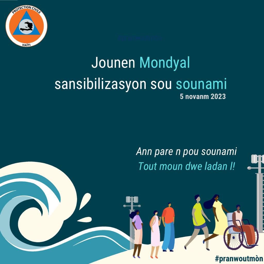 Ing_Pekenito's tweet photo. 5 novanm 2023| Jodia se jounen mondyal sansibilizasyon sou #sounami 🌊

An n kontinye travay pou plis moun konprann malè pandye sila ak fason pou diminye enpak li sou kominote nou yo.
#Ayiti 
#Tsunamiday2023
#AnnParen 
#pranwoutmòn 
#GetToHighGround

https://t.co/bsLG5WcMBI https://t.co/9eXVMT8d03