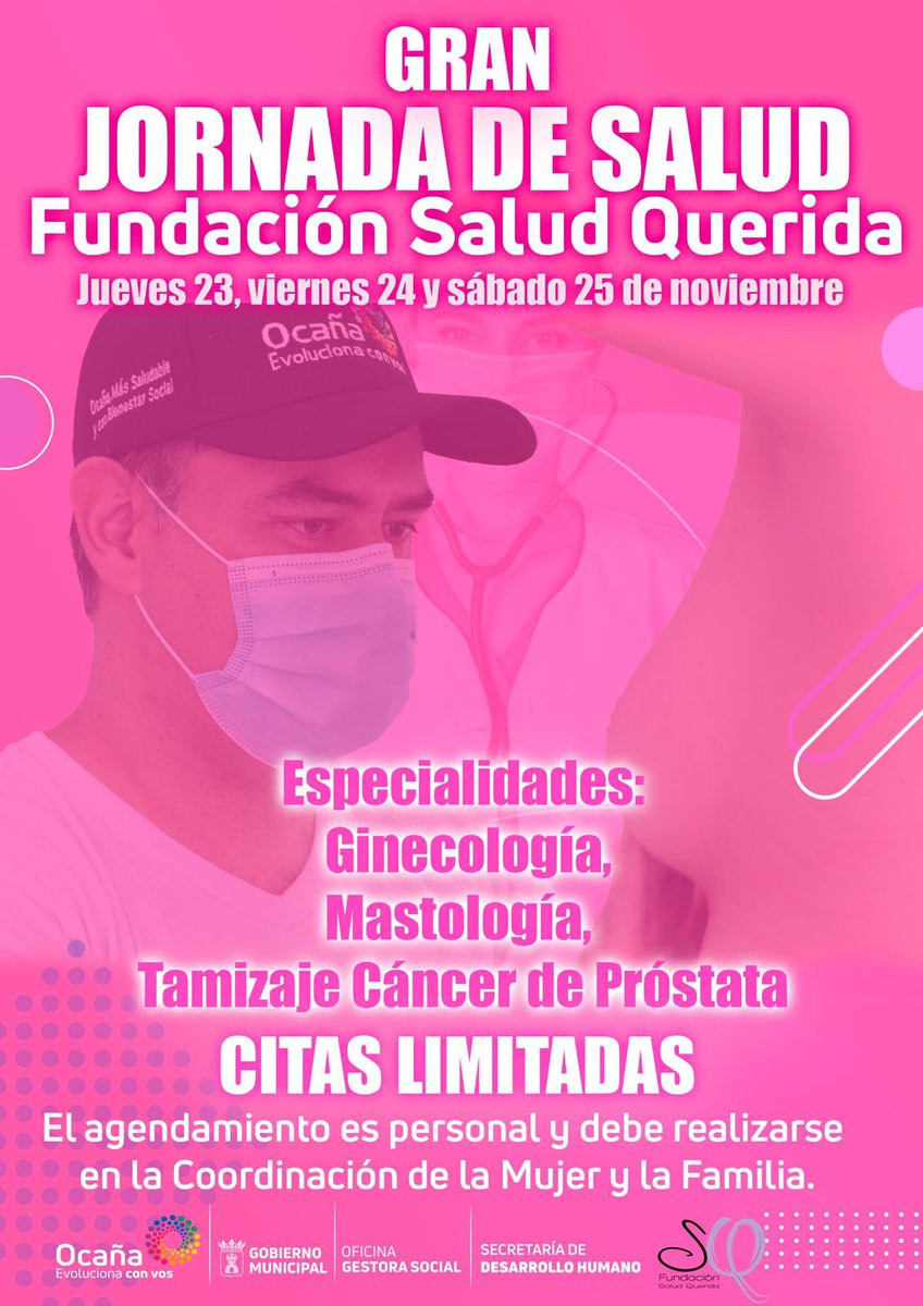 PallaresMagda's tweet photo. Con gran emoción y expectativa continuamos  inscripciones para la jornada de salud, donde se realizarán diagnósticos en especialidades como mastologia, ginecología y tamizaje de cáncer de prostata, con el apoyo de especialistas altamente calificados.
¡Inscríbete, te esperamos! https://t.co/F8OhbKzyZp