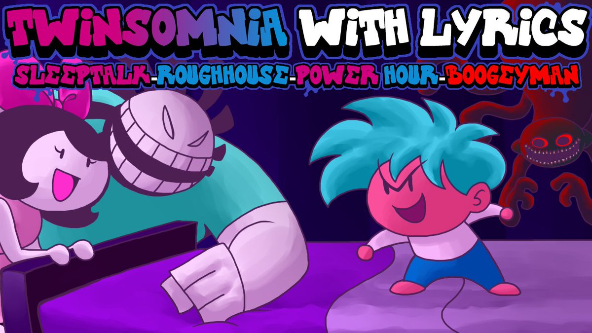 RecDTRH's tweet image. TWINSOMNIA WITH LYRICS PREMIERES AT 4 PM EST! JOIN NOW TO HANGOUT!

FNF Musical travels back to 1999 as Boyfriend's past with Boy, Girl and the Lemon Monster are revealed.

This 20-MINUTE LONG LABOR OF LOVE was half a year in the making. ENJOY!

LINK &amp;amp; CREDITS IN REPLIES!