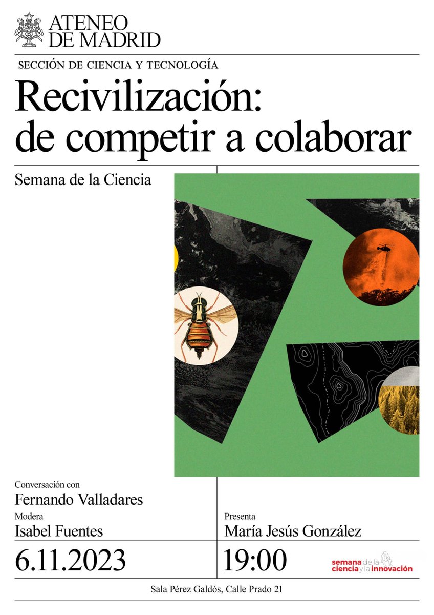 Lunes 6 de noviembre, empieza la semana cambiando el chip. De competir a colaborar, la clave de la recivilización. Hablaremos en el Ateneo de Madrid de cuestiones que plantea el nuevo libro. A las 19:00. ¡Te esperamos! @EdDestino #recivilizacion