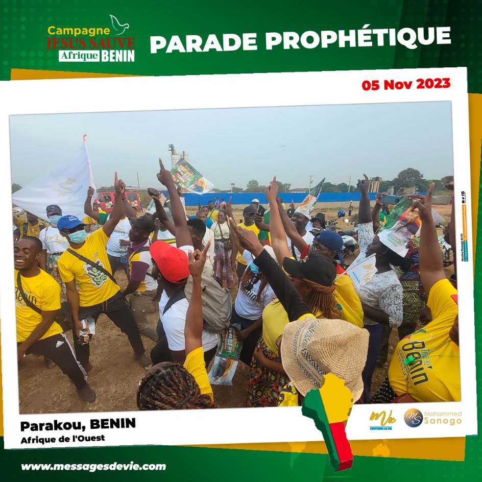 messagesdevie's tweet photo. CAMPAGNE JESUS SAUVE AFRIQUE - BENIN 🇧🇯
PARAKOU📌
Les missionnaires ont pris d'assurance la ville de Parakou, ce 5 novembre, dans une parade qui se veut prophétique et annonciatrice de la bonne nouvelle de l'évangile de Christ
Toute  la gloire à Dieu!
#Messagesdevie #CJSABENIN https://t.co/WXRc50yRHl