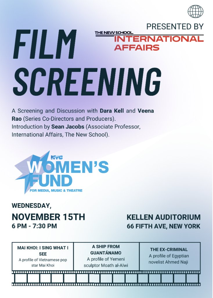 On 11/15 at 6 pm EST, <a href="/TheNewSchool/">The New School</a> will be screening “The Art of Exile - A Short Film Series” directed by <a href="/DaraKell/">Dara Kell</a> and <a href="/veenarao/">Veena Rao</a>! The films will explore the stories of 3 #artistsatrisk who are now living in exile. Attendance is free! Register here:
event.newschool.edu/artofexile