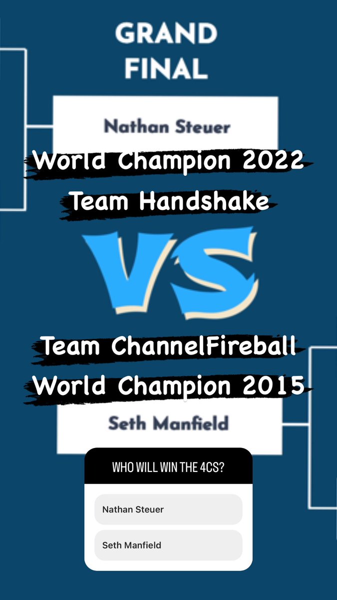 UltimateGuard's tweet image. The Grand Final of the ✨Content Creator Charity Cup✨starts in a few seconds 🎉🎉🎉

@Nathansteuer1 vs @SethManfield 
World Champ 2022 vs World Champ 2015
#TeamHandshake vs #TeamChannelFireball

Who will reign supreme? Who will win the #4Cs?

#ultimateguard #TeamUG