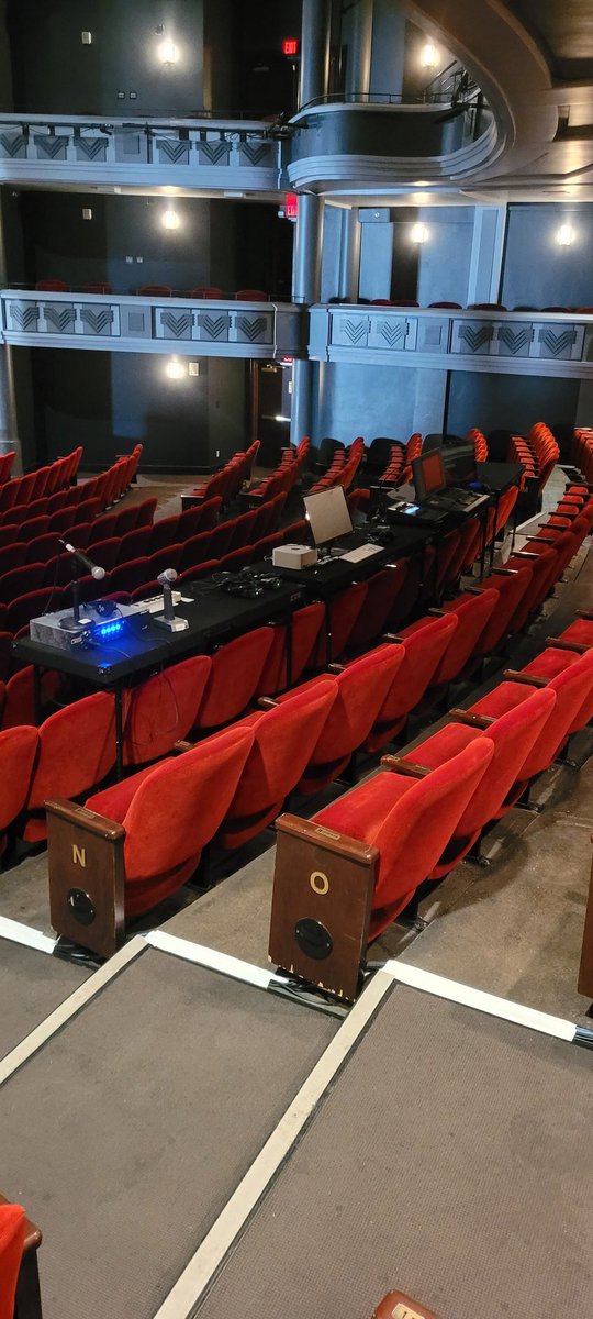 nthutch's tweet image. Deck going down. Legs on all those platforms. Tech tables installed.

#lifeofaproductionmanager #theatre #loadin