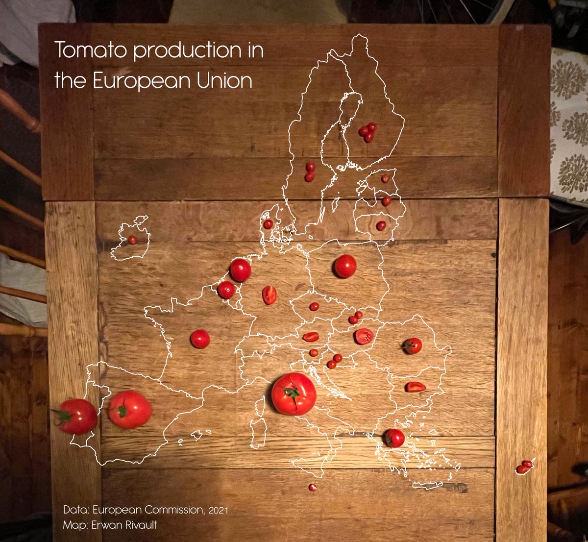 #30DayMapChallenge Day 5: Analog map

Had to buy so many different size of tomatoes to make this work!