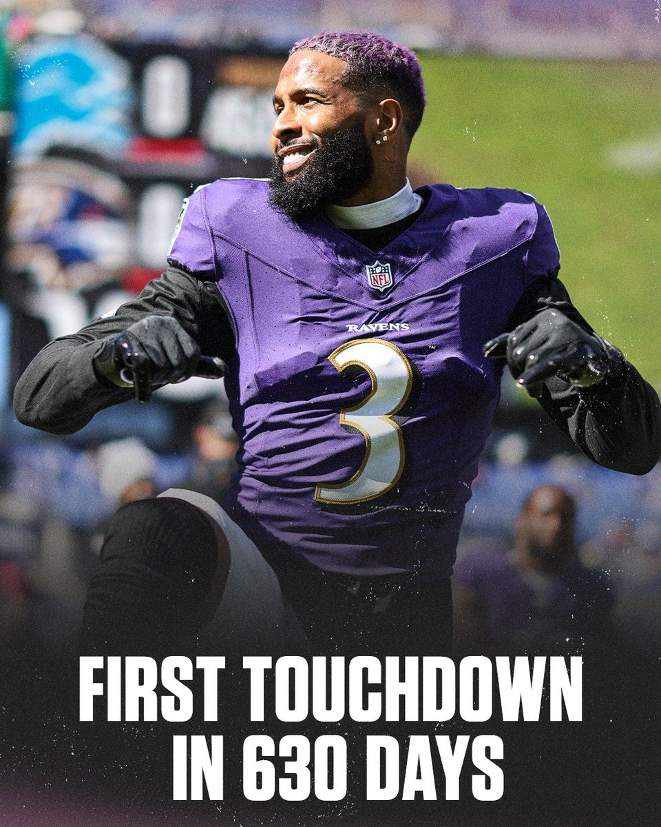 SportsCenter's tweet photo. OBJ gets his first TD as a Raven 🙌 

On his birthday 🥳 https://t.co/cbF6LCEqFK